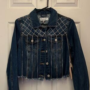 NEW Diamond fringe denim jacket size M
